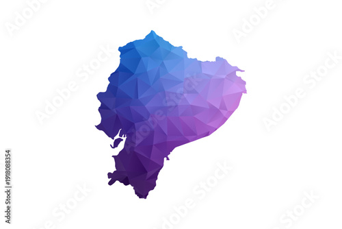 Ecuador Map - Polygon Style Vector Illustration in Blue and Purple Gradient, Low Poly Geometric Design, Isolated on White Background, Ideal for Infographics and Learning Materials.