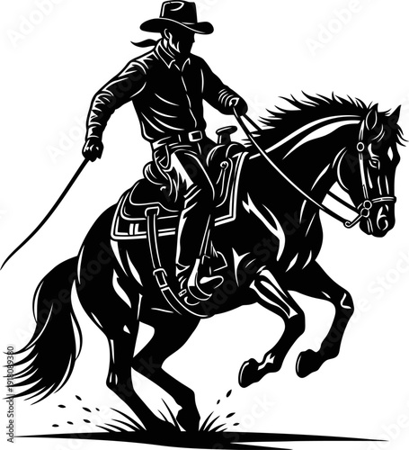 Photos Cowboy riding horse isolated on transparent background