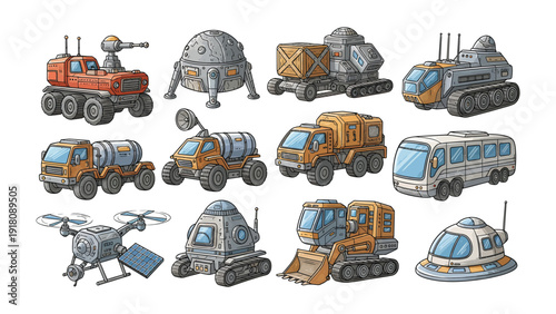 Futuristic Vehicle Fleet: A collection of various stylized, futuristic vehicles, each meticulously crafted with detailed designs, offering a glimpse into imaginative exploration.