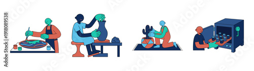 Flat Vector Pottery Crafting and Ceramics Workshop Element Kit for Creative Hobbyist Branding