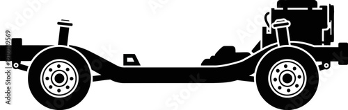 car chassis with wheels and engine silhouette isolated on white background