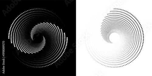 Dotted circular logo. circular concentric dots isolated on the white background. Halftone fabric design. Halftone circle dots texture. Vector design element for various purposes.
