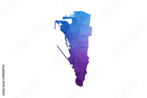Gibraltar Map - Polygon Style Vector Illustration in Blue and Purple Gradient, Low Poly Geometric Design, Isolated on White Background, Ideal for Infographics and Learning Materials.
