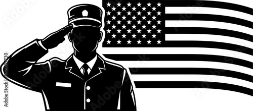 American soldier saluting in front of USA flag patriotic symbol  military officer in uniform showing respect