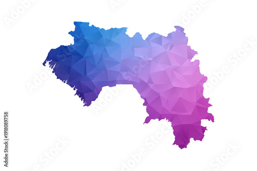 Guinea Map - Polygon Style Vector Illustration in Blue and Purple Gradient, Low Poly Geometric Design, Isolated on White Background, Ideal for Infographics and Learning Materials.