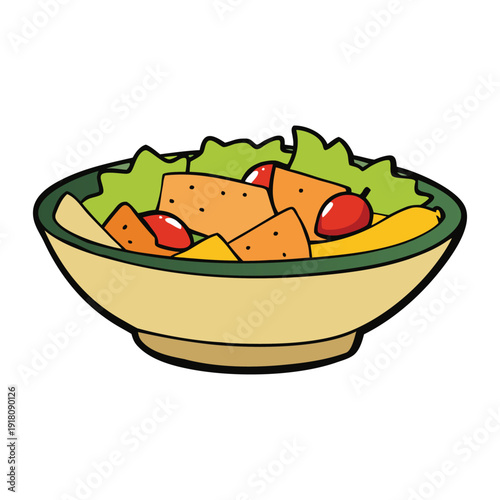 A fresh Chilean salad with crisp lettuce, juicy tomatoes, crunchy onions, and tangy dressing, bursting with vibrant flavors and a colorful, healthy appeal.
