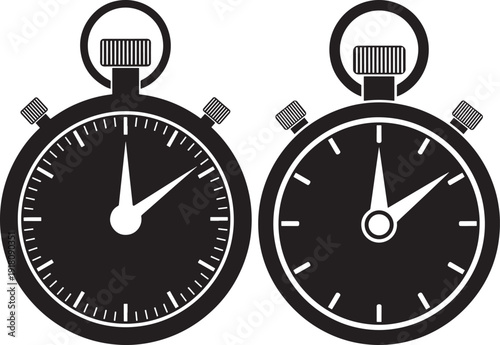 Silhouette of analog stopwatches on the white screen