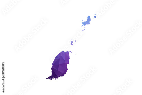 Grenada Map - Polygon Style Vector Illustration in Blue and Purple Gradient, Low Poly Geometric Design, Isolated on White Background, Ideal for Infographics and Learning Materials.