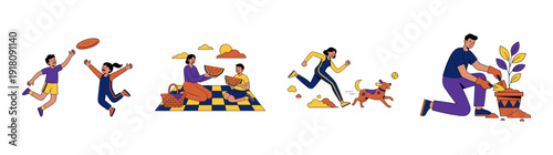 Flat Vector Outdoor Leisure Activities Illustration Asset Sheet for Healthy Lifestyle and Family Wellness Campaigns
