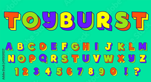 Colorful 3D Block Alphabet Vector Set with Numbers, Cartoon Style Letters