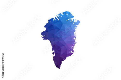 Greenland Map - Polygon Style Vector Illustration in Blue and Purple Gradient, Low Poly Geometric Design, Isolated on White Background, Ideal for Infographics and Learning Materials.