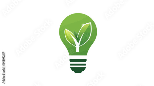 Green lightbulb with fresh leaves inside, symbolizing eco-friendly energy, sustainable innovation, clean power, and environmental growth