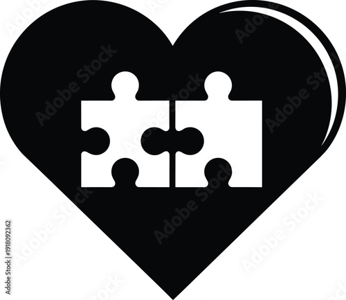 Vector illustration of heart puzzle pieces symbolizing love, unity, compatibility, emotional connection, relationship bonding, romantic artwork, partnership design concept