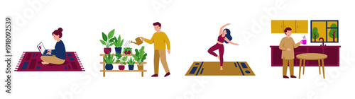 Flat Vector Remote Lifestyle and Self Care Element Kit for Balanced Living Design Projects