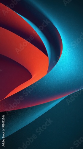 Blue and red abstract design with a curved line