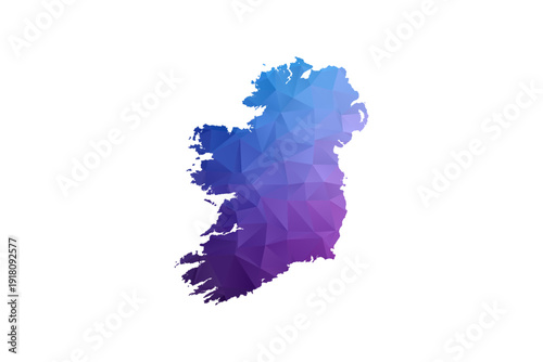 Ireland Map - Polygon Style Vector Illustration in Blue and Purple Gradient, Low Poly Geometric Design, Isolated on White Background, Ideal for Infographics and Learning Materials.