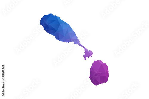 Saint Kitts and Nevis Map - Polygon Style Vector Illustration in Blue and Purple Gradient, Low Poly Geometric Design, Isolated on White Background, Ideal for Infographics and Learning Materials.