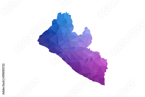 Liberia Map - Polygon Style Vector Illustration in Blue and Purple Gradient, Low Poly Geometric Design, Isolated on White Background, Ideal for Infographics and Learning Materials.