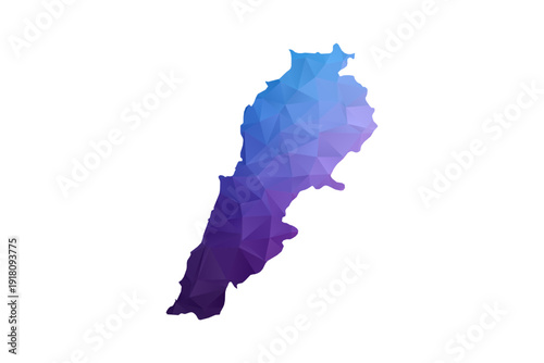 Lebanon Map - Polygon Style Vector Illustration in Blue and Purple Gradient, Low Poly Geometric Design, Isolated on White Background, Ideal for Infographics and Learning Materials.