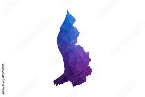 Liechtenstein Map - Polygon Style Vector Illustration in Blue and Purple Gradient, Low Poly Geometric Design, Isolated on White Background, Ideal for Infographics and Learning Materials.