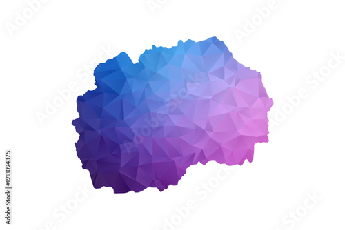 Macedonia Map - Polygon Style Vector Illustration in Blue and Purple Gradient, Low Poly Geometric Design, Isolated on White Background, Ideal for Infographics and Learning Materials.