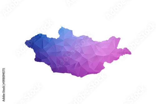 Mongolia Map - Polygon Style Vector Illustration in Blue and Purple Gradient, Low Poly Geometric Design, Isolated on White Background, Ideal for Infographics and Learning Materials.