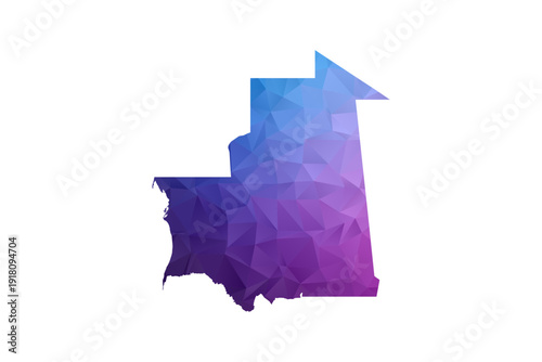 Mauritania Map - Polygon Style Vector Illustration in Blue and Purple Gradient, Low Poly Geometric Design, Isolated on White Background, Ideal for Infographics and Learning Materials.