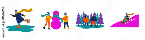 Flat Vector Winter Outdoor Activity Graphic Set for Seasonal Holiday Marketing and Childhood Recreation Designs