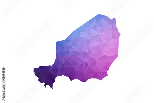 Niger Map - Polygon Style Vector Illustration in Blue and Purple Gradient, Low Poly Geometric Design, Isolated on White Background, Ideal for Infographics and Learning Materials.