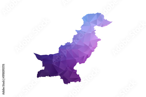 Pakistan Map - Polygon Style Vector Illustration in Blue and Purple Gradient, Low Poly Geometric Design, Isolated on White Background, Ideal for Infographics and Learning Materials.