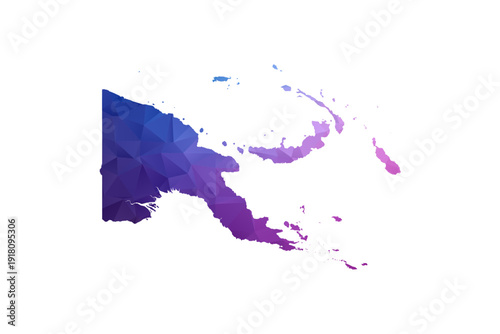 Papua New Guinea Map - Polygon Style Vector Illustration in Blue and Purple Gradient, Low Poly Geometric Design, Isolated on White Background, Ideal for Infographics and Learning Materials.