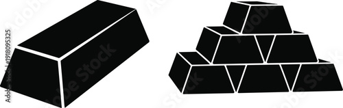 Black and white gold bars illustration, stacked bullion ingots silhouette isolated on white background for finance investment concept