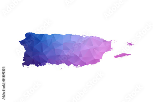 Puerto Rico Map - Polygon Style Vector Illustration in Blue and Purple Gradient, Low Poly Geometric Design, Isolated on White Background, Ideal for Infographics and Learning Materials.