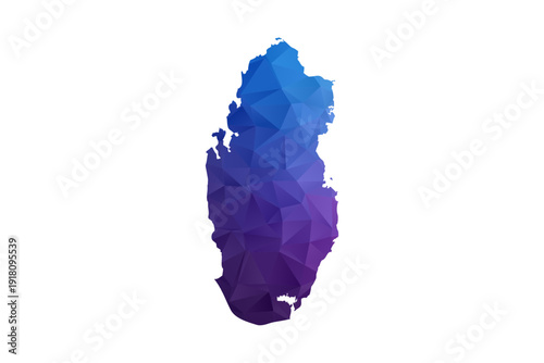 Qatar Map - Polygon Style Vector Illustration in Blue and Purple Gradient, Low Poly Geometric Design, Isolated on White Background, Ideal for Infographics and Learning Materials.