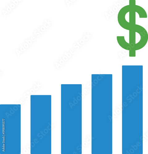 Blue bar graph with green dollar sign increasing finance concept money growth d