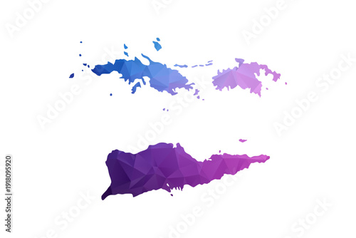 U.S. Virgin Islands Map - Polygon Style Vector Illustration in Blue and Purple Gradient, Low Poly Geometric Design, Isolated on White Background, Ideal for Infographics and Learning Materials.