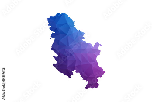 Serbia Map - Polygon Style Vector Illustration in Blue and Purple Gradient, Low Poly Geometric Design, Isolated on White Background, Ideal for Infographics and Learning Materials.