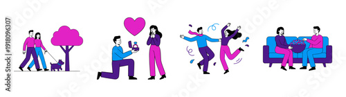 Flat Vector Romantic Couple Life Stages Graphic Set for Relationship and Valentine Concept