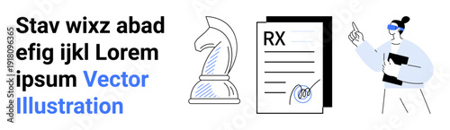 Business strategy, decision-making, healthcare services, professional guidance, documentation, teamwork. Chess piece, medical prescription person pointing. Business strategy and healthcare services