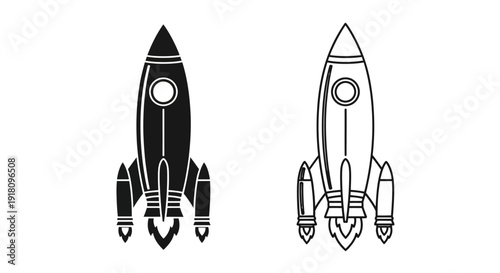 Two retro space rockets with fire, 8-bit pixel art, vector illustration Vector