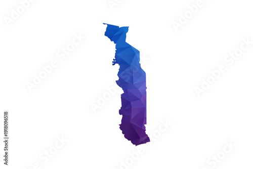 Togo Map - Polygon Style Vector Illustration in Blue and Purple Gradient, Low Poly Geometric Design, Isolated on White Background, Ideal for Infographics and Learning Materials.