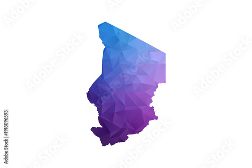 Chad Map - Polygon Style Vector Illustration in Blue and Purple Gradient, Low Poly Geometric Design, Isolated on White Background, Ideal for Infographics and Learning Materials.