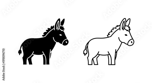 Black and white donkey and horse illustration, vector art, silhouette design Vector