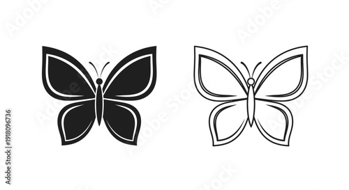 Black and white butterfly line art design, minimalist butterfly illustration Vector