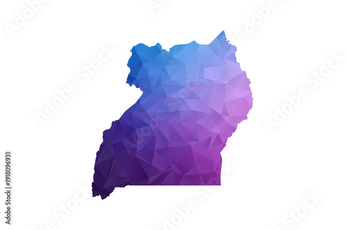 Uganda Map - Polygon Style Vector Illustration in Blue and Purple Gradient, Low Poly Geometric Design, Isolated on White Background, Ideal for Infographics and Learning Materials.