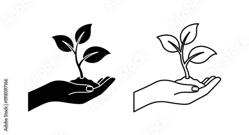 Nurturing growth: hands holding sprouting plants - nature, environment, care, and sustainability Vector