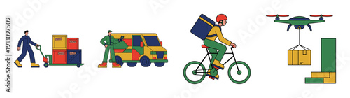 Flat Vector Logistics Delivery Process Graphic Set for Supply Chain Management and E-commerce Shipping