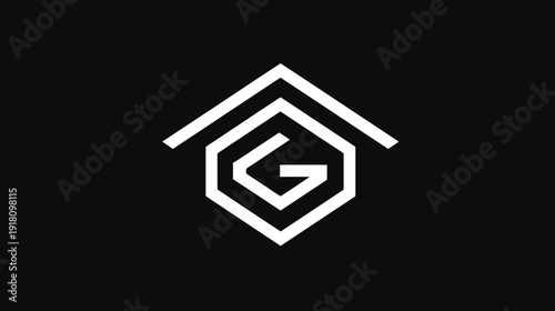 Modern geometric house symbol with stylized letter G inside. Minimalist line art icon, perfect for real estate, home, and property design.