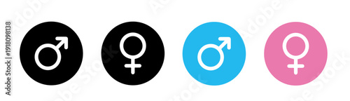 Male and female gender icon with long shadow. Man and women sexual sign symbol 