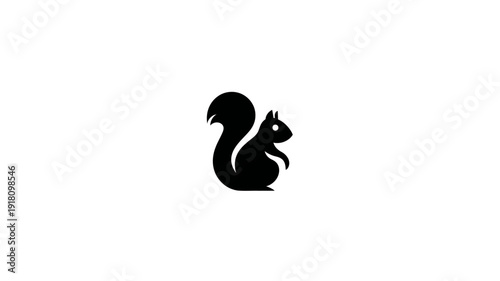 Minimalist Black Squirrel Silhouette Icon. Simple Graphic Design Element for Wildlife and Nature Themes on White Background.